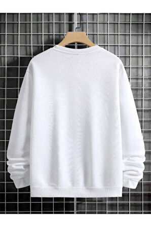 Unisex Kadın/Erkek PARİS Özel Renkli Oversize Bisiklet Yaka Pamuklu Sweatshirt