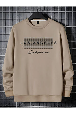Unisex Kadın/Erkek Detaylı Los Angeles Özel Baskılı Renkli Oversize Bisiklet Yaka Pamuklu Sweatshirt