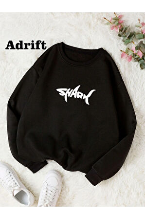 Shark Renkli Oversize Bisiklet Yaka Pamuklu Sweatshirt