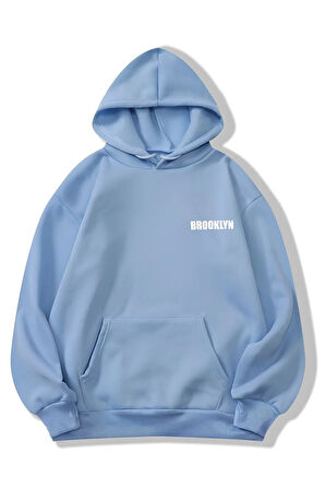 Unisex Kadın/Erkek BROOKLYN Renkli Özel Baskılı Pamuklu Oversize Kapüşonlu Sweatshirt