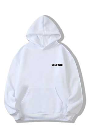 Unisex Kadın/Erkek BROOKLYN Renkli Özel Baskılı Pamuklu Oversize Kapüşonlu Sweatshirt