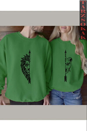 Dişi ve Erkek Aslan Çiftler Sevgili Çift Kombini Tasarım