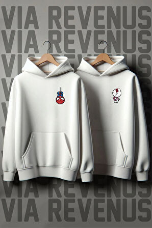 Hello Kitty Spiderman Baskılı Oversize Sevgili Kombini Sweatshirt