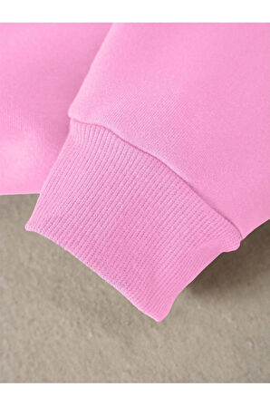 Üç iplik Kadın Renkli Cat Özel Göğüs Baskılı Oversize Bisiklet Yaka Sweatshirt