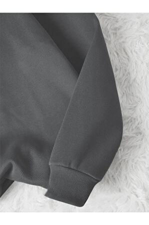 Üç iplik Kadın Renkli Cat Özel Göğüs Baskılı Oversize Bisiklet Yaka Sweatshirt