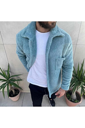 Erkek Turkuaz Peluş Ceket