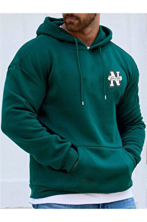 Unisex Yeşil New York Baskılı Kapüşonlu Sweatshirt