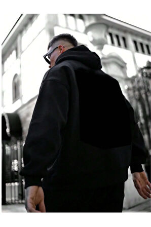 Erkek Siyah New York Baskılı Kapüşonlu Sweatshirt