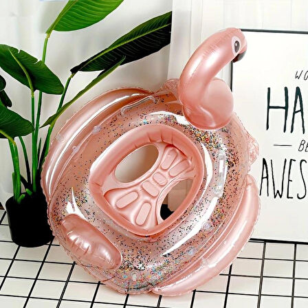 Gölgelikli Flamingo Figürlü Bebek Deniz Simidi 1-6 Yaş+İntex Şişirme Pompası+1 Adet Onarım Yaması