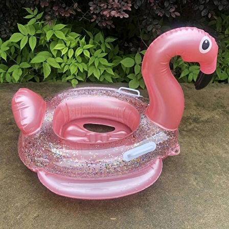 Gölgelikli Flamingo Figürlü Bebek Deniz Simidi 1-6 Yaş+İntex Şişirme Pompası+1 Adet Onarım Yaması