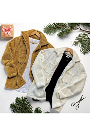 Unisex 2'li Peluş Polar Hırka Gömlek