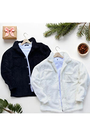 Unisex 2'li Peluş Polar Hırka Gömlek