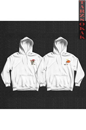 Tom Ve Jerry Tasarımlı Sevgili Çift Kombin Kapüşonlu Sweatshirt 2'li