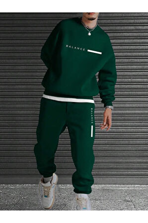 Unisex Nefti Yeşil Eşofman Takımı BALANCE baskılı Şardonlu