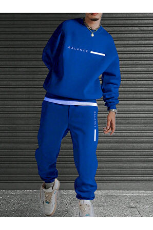 Unisex Sax Mavi Eşofman Takımı BALANCE baskılı Şardonlu