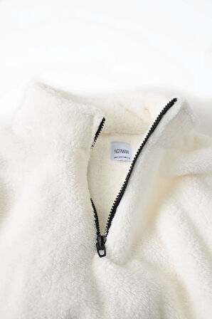 Erkek Yaka Fermuarlı Tarçın Pelüş Sweat