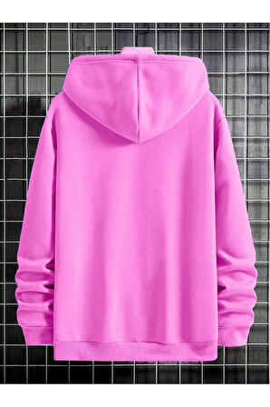 Charlie Luciano Tasarım Kışlık Sweatshirt - Pembe Baskılı Oversize Şardonlu Kapüşonlu