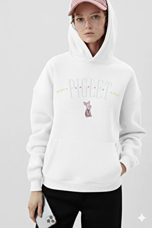Piglet Baskılı Kapüşonlu Kanguru Cepli Bol Kesim Sweatshirt