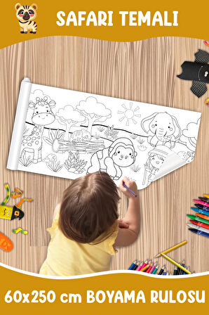 Safari Temalı Dev Boyama Rulosu Animals Kids Coloring Roll Jumbo Painting Paper Roll for Kids