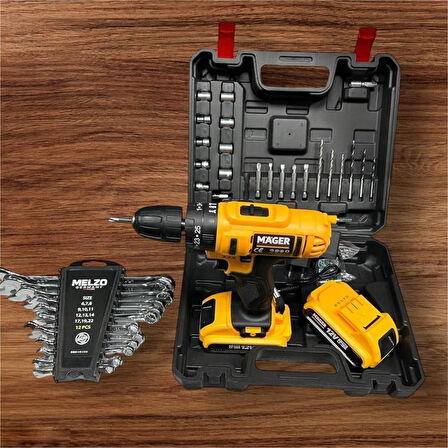 MELZOGERMANY 24 Parça Darbeli Matkap 12 parça kombine anahtar takımı hediye 1 