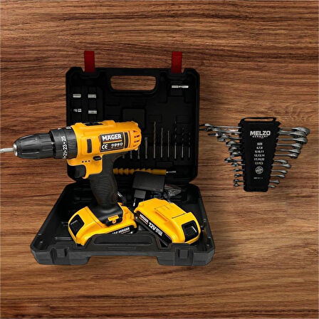 MELZOGERMANY 24 Parça Darbeli Matkap 12 parça kombine anahtar takımı hediye 1 