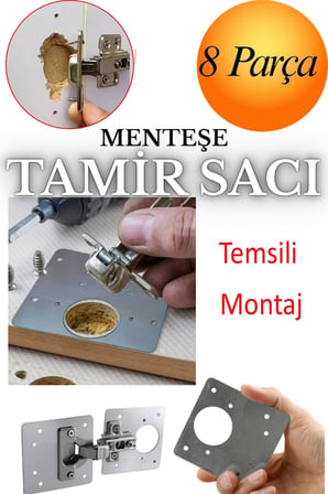 Dolap Kapak Taş Menteşe Tamir Sacı Nobel Pratik Onarım Kiti Yuva Saçı Tablası 8x8.5 cm 8 Adet