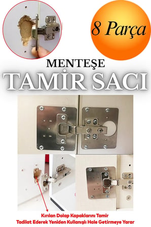 Dolap Kapak Taş Menteşe Tamir Sacı Nobel Pratik Onarım Kiti Yuva Saçı Tablası 8x8.5 cm 8 Adet
