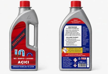 Destroyer 1000 ml Destroyer Lavabo Açıcı Sıvı Güçlü Formül ile Tıkanıklıkları Hızla Açar