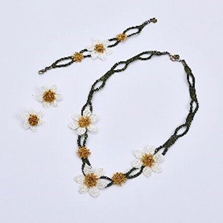 Anne Sevgisi İğne Oyası Takım. (Zincir kolye, küpe,bileklik.)