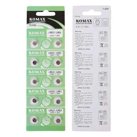Komax AG-0 Alkalin LR521/379 Düğme Pil 10'lu Paket
