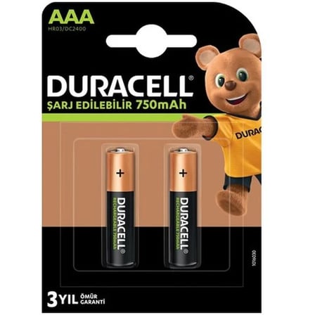 Duracell 750 mA Şarjlı AAA İnce Kalem 2'li Pil HR03/DC2400