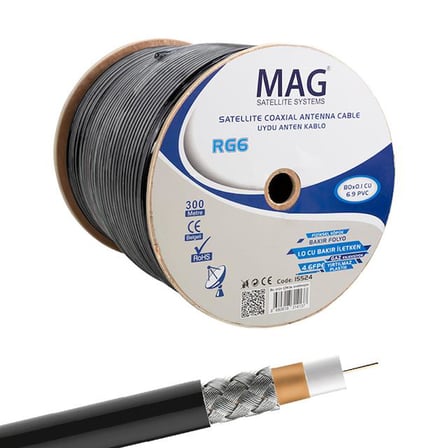 Mag RG6-U6 Cu-Cu Bakır Yeşil Anten Kablo 300 Mt