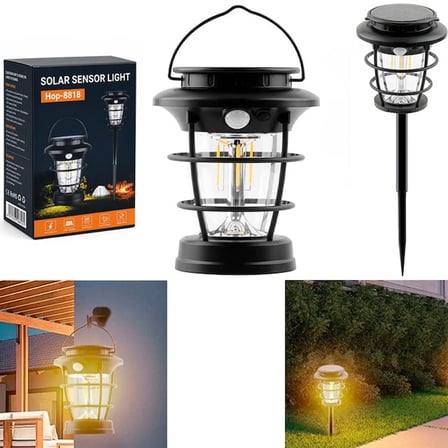 Powermaster Hop 8818 Sensorlu Tasinabilir Sarjli + Solar Panelli 4 Calisma Modlu Beyaz Gunisigi İsik Bahce Kamp Lambasi