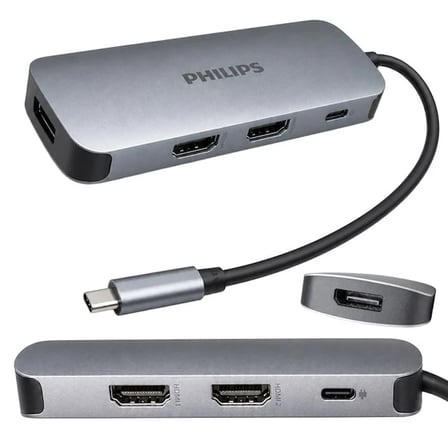 Philips SWR1602T/93 USB-C 7'si 1 Arada 8K DP + Dual 4K HDMI 100W PD Çok Fonksiyonlu Hub
