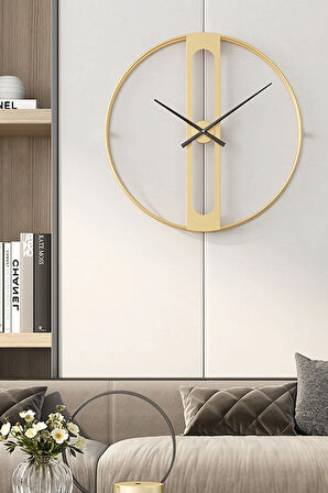 Büyük Boy 60x60 Cm - Gold - Ahsen Gold Clock - Metal (MOBİLYA) Duvar Saati