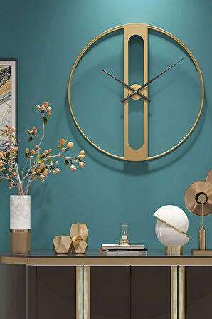 Büyük Boy 60x60 Cm - Gold - Ahsen Gold Clock - Metal (MOBİLYA) Duvar Saati