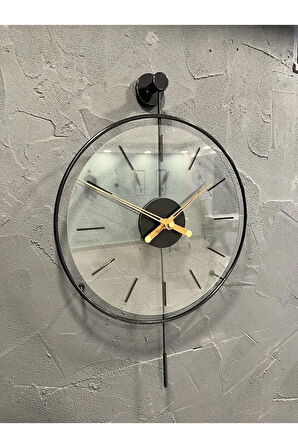Massive Siyah Orta Boy (37X55CM) - Camlı Modern Sarkaçlı Metal Duvar Saati