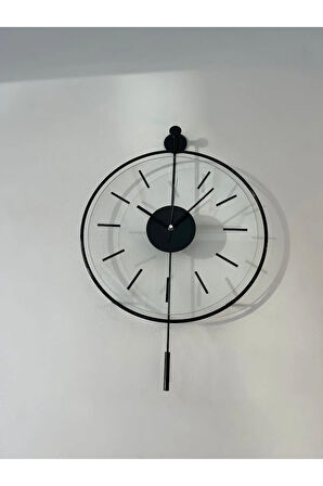 Massive Siyah Orta Boy (37X55CM) - Camlı Modern Sarkaçlı Metal Duvar Saati