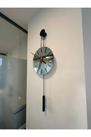 Pendulum Blackcloc-büyük Boy (40X105CM) -metal Askılı Aynalı Duvar Saati