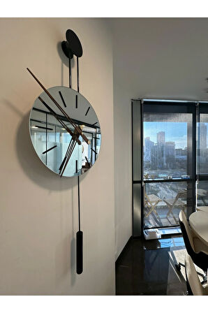 Pendulum Blackcloc-büyük Boy (40X105CM) -metal Askılı Aynalı Duvar Saati