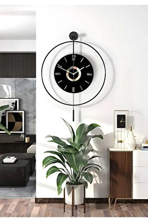5'li Negro Kadran Elegante Seri -Siyaha- Siyah Göbek - Büyük(50X75CM)-(PİLLİ LED) Metal Duvar Saati