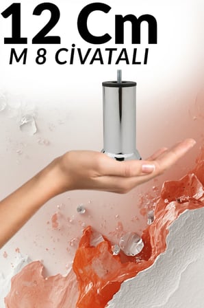 KLC M8 İnce Diş Krom Metal Mobilya Ayağı - Kanepe, Baza, Koltuk Yükseltme Ayağı 12 CM