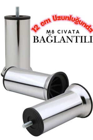 KLC M8 İnce Diş Krom Metal Mobilya Ayağı - Kanepe, Baza, Koltuk Yükseltme Ayağı 12 CM