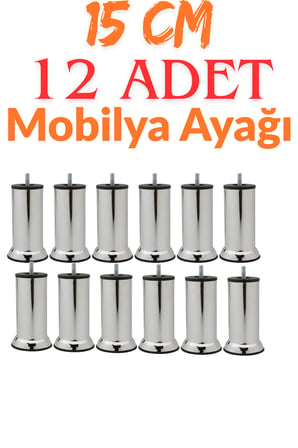 KLC 12 Adet M8 İnce Diş Krom Metal Mobilya Ayağı - Kanepe, Baza, Koltuk Yükseltme Ayağı 15 CM