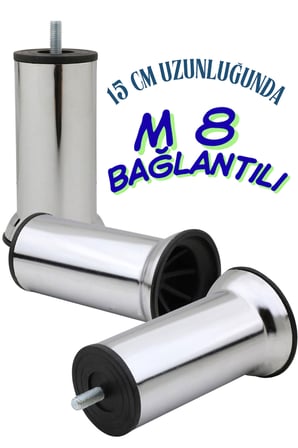 KLC 12 Adet M8 İnce Diş Krom Metal Mobilya Ayağı - Kanepe, Baza, Koltuk Yükseltme Ayağı 15 CM