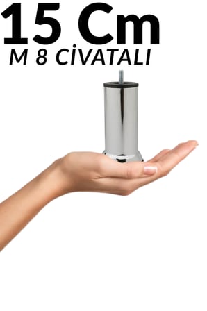 KLC M8 İnce Diş Krom Metal Mobilya Ayağı - Kanepe, Baza, Koltuk Yükseltme Ayağı 15 CM