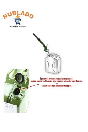Metal Benzin Bidonu 20 Litre Akaryakıt Mazot Taşıma Doldurma Depolama Bidonu Aktarma Borusu.