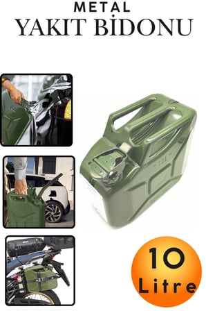 10 Litre Metal Yakıt Bidonu - Araç Bagaj Tipi Kalın Antisilikon Kompakt Benzin Mazot Deposu Tekne Motoru, Jeneratör ve Çim Biçme İçin Sızdırmaz Yedek Yakıt Deposu Araç Motorsiklet Yakıt Taşıma Bidonu
