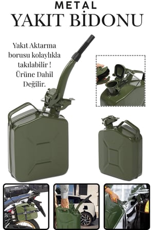 20 Litre Metal Benzin Bidonu Dayanıklı Akaryakıt Mazot Yakıt Taşıma Doldurma ve Depolama Bidonu Paslanmaz Çelik Statik Boyalı Emniyet Kilitli Metal Kombi Bidon Nato Tipi Metal Askeri Benzin Bidonu