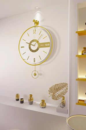 Orta Boy - Gold 37cm Çap - Elit Three (PİLLİ LED SİSTEMİ) , Metal Duvar Saati